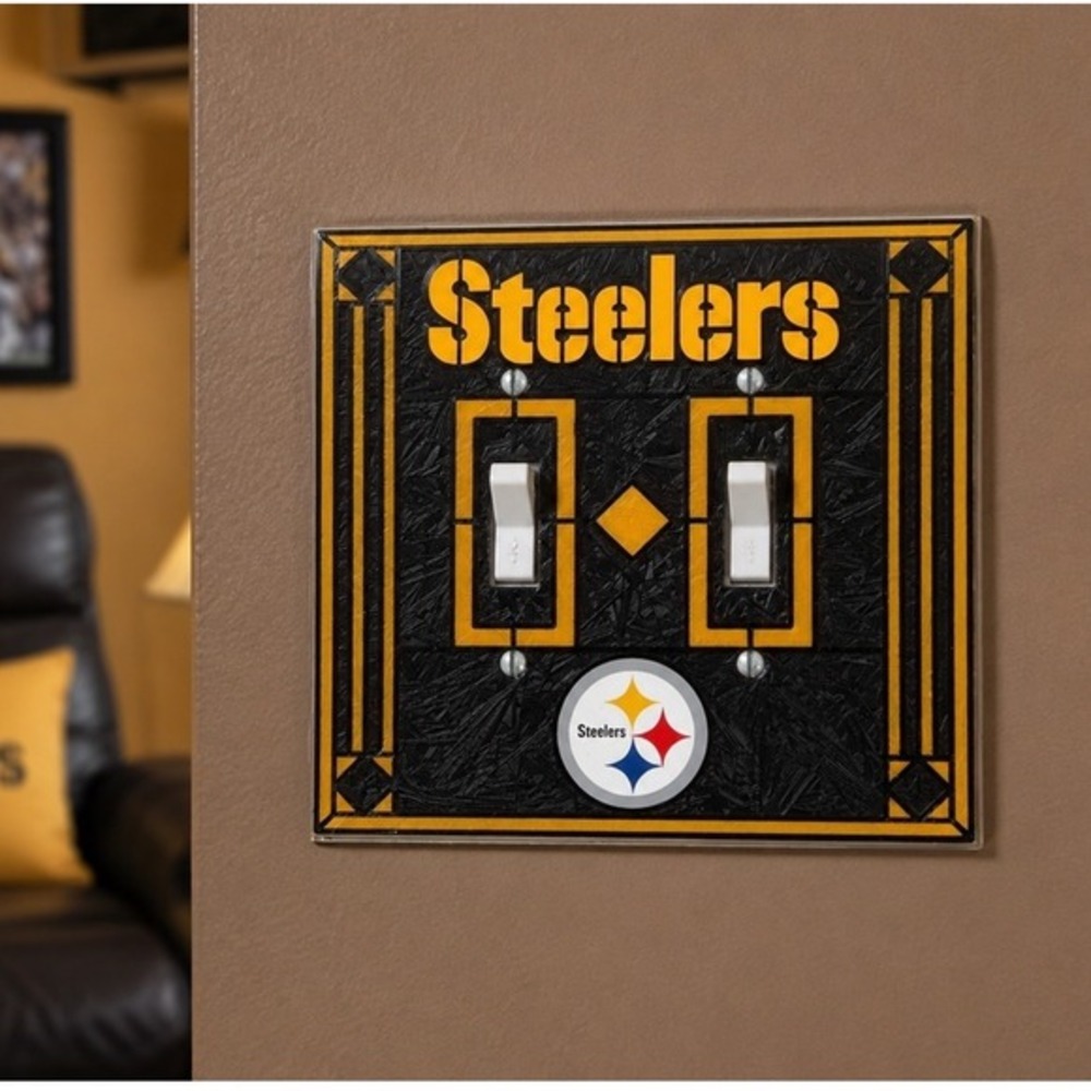 Pittsburgh Steelers Double Toggle Light Switch Cover‎ Stained Glass Black 86-04